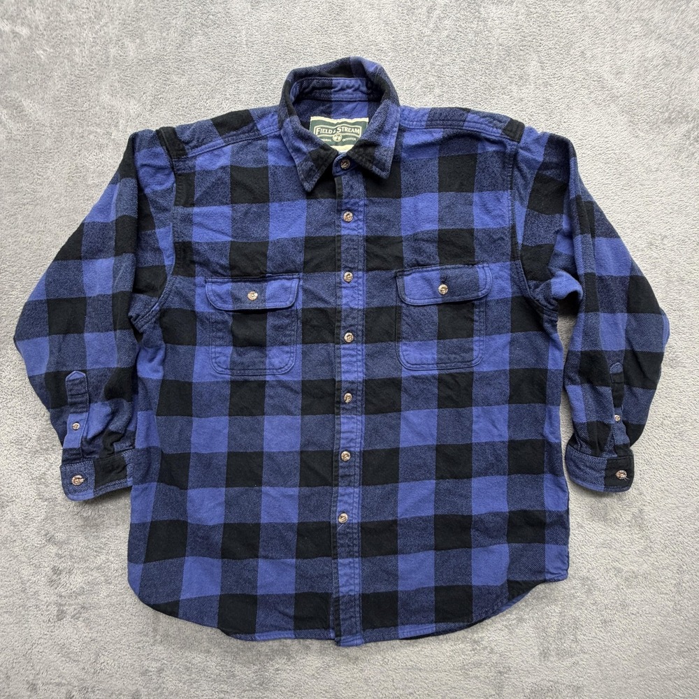 Field & Stream Shirt Mens 2XL Blue Plaid‎ Flannel Button Up Long Sleeve Casual